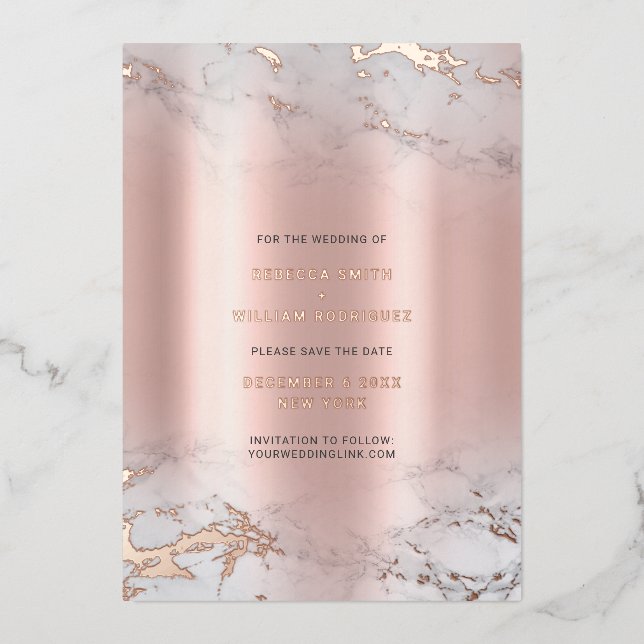 Save The Date Rosegold Marble Real Foil Cards (Front)