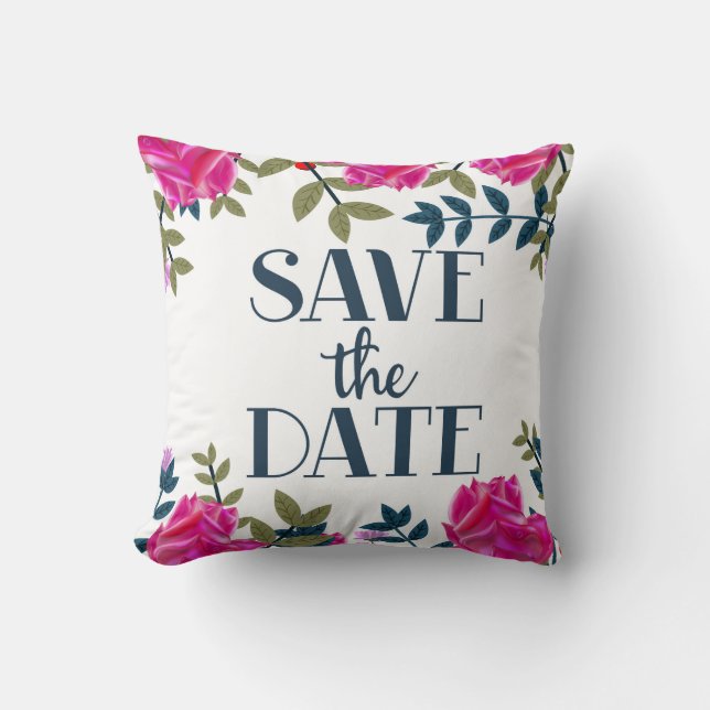Save The Date Roses and Petals. Cushion (Front)