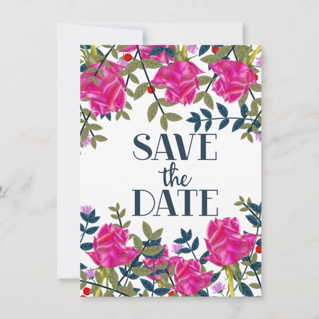 Save The Date Roses and Petals. Invitation (Back)