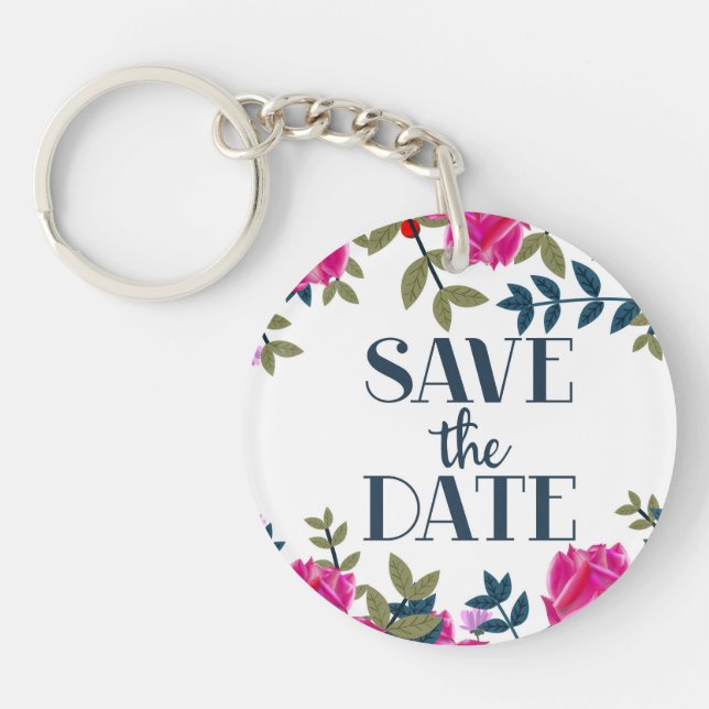 Save The Date Roses and Petals. Key Ring (Front)