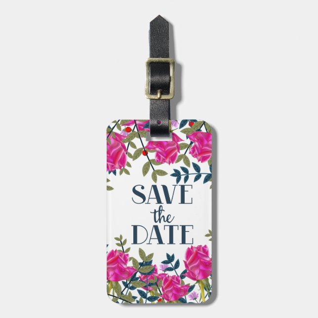 Save The Date Roses and Petals. Luggage Tag (Front Vertical)