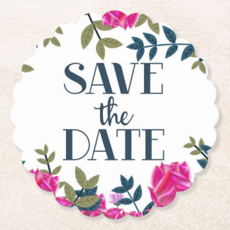 Save The Date Roses and Petals. Paper Coaster