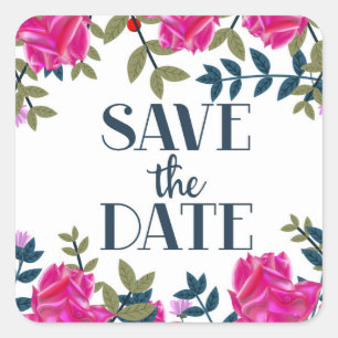 Save The Date Roses and Petals. Square Sticker