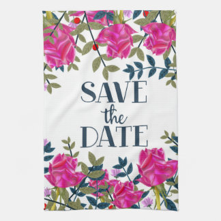 Save The Date Roses and Petals. Tea Towel