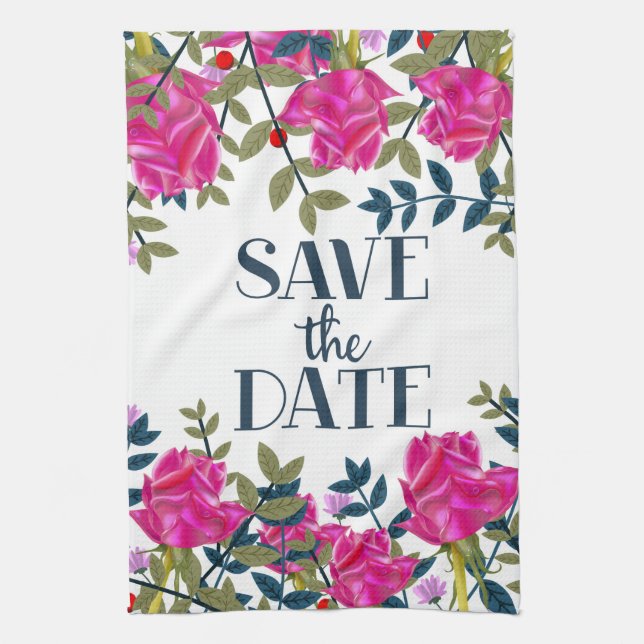 Save The Date Roses and Petals. Tea Towel (Vertical)