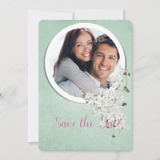 save the date-round frame on soft green date (Front)