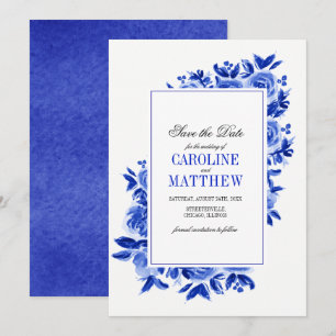 Save the Date. Royal Blue Floral Wedding Cards