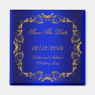 SAVE THE DATE  Royal Blue Gold Magnet