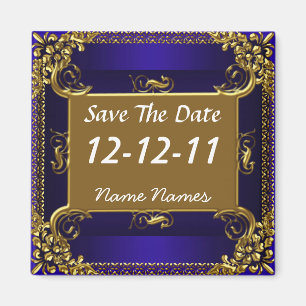Save the Date Royal Blue Gold Magnet