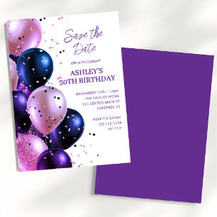 Save the Date Royal Purple 50th Birthday Party Invitation