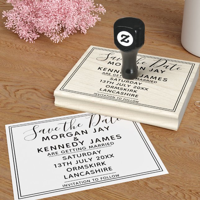 Save The Date Rubber Stamp Framed DIY Wedding (Add your wedding details to this framed Save the Date rubber stamp)