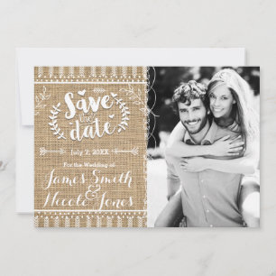 Save the Date Rustic Burlap Photo Invitation