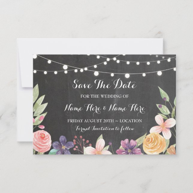 Save The Date Rustic Chalk Flowers Invitation (Front)