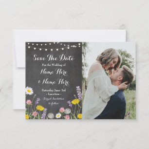 Save The Date Rustic Chalk Wild Flowers Invite