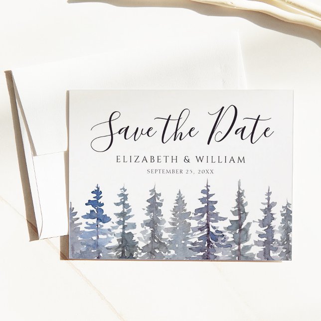 Save The Date Rustic Dusty Blue Winter Forest Postcard (Creator Uploaded)