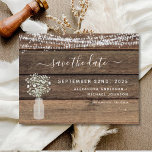 Save the Date Rustic Farmhouse String Lights<br><div class="desc">Rustic Farmhouse String Lights and Baby's Breath in a Jar Save the Date Wedding Invitations on Wood background - includes beautiful and elegant script typography with modern Country Farm House Sparkle for the special Wedding day celebration.</div>