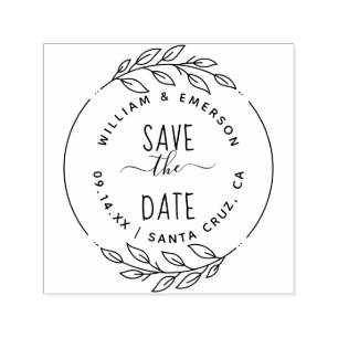 Save The Date Rustic Hand-Drawn Script & Branches Self-inking Stamp