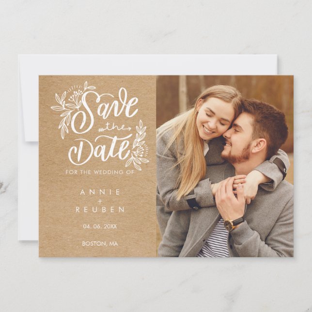 Save the Date Rustic Hand Script Photo Invitation (Front)