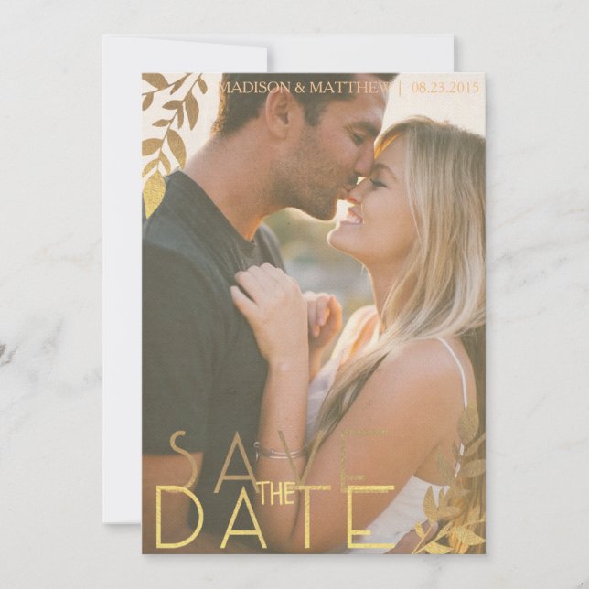 Save the date rustic invitation vintage gold (Front)