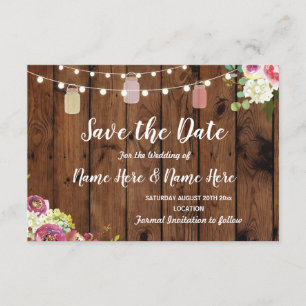 Save The Date Rustic Jar Lights Wood Floral Invite