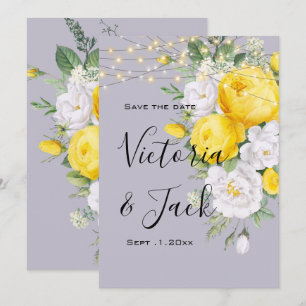 save the date Rustic lights Yellow Floral Invitation