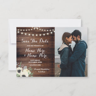 Save The Date Rustic Photo Floral Anemone
