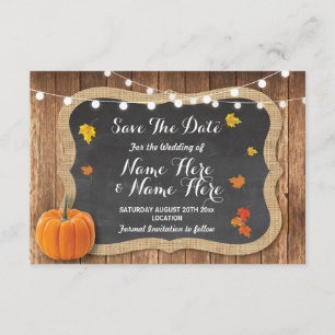 Save The Date Rustic Pumpkin Lights Chalk Wood