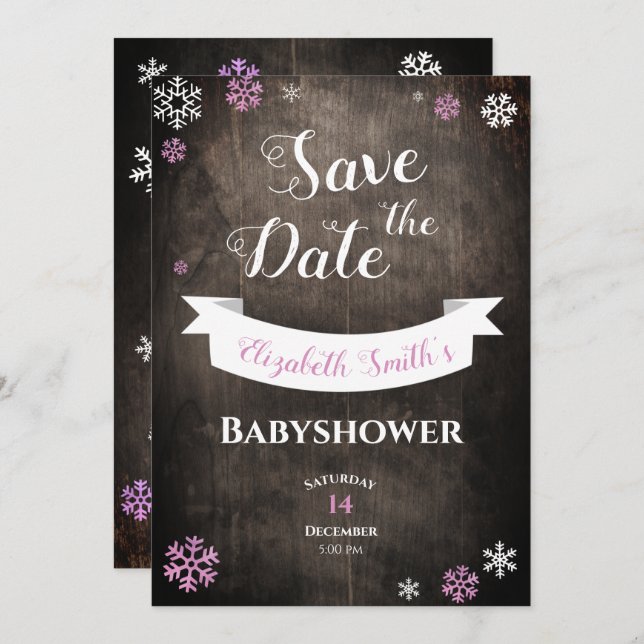 Save the date rustic snowflake babyshower invitation (Front/Back)