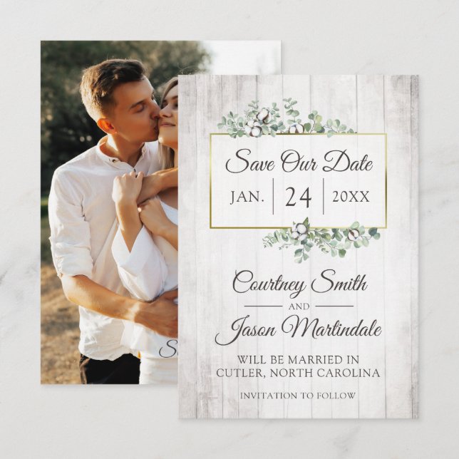 Save The Date Rustic Southern Cotton Wedding Card (Front/Back)