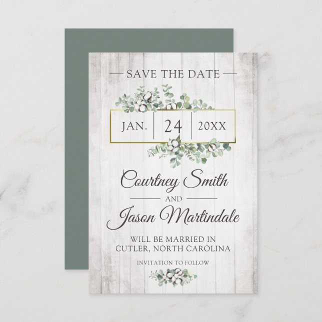 Save The Date Rustic Southern Cotton Wedding Card (Front/Back)