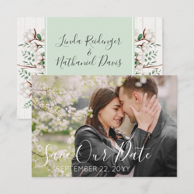 Save The Date Rustic Southern Cotton Wedding Photo Invitation (Front/Back)