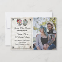 Save The Date Rustic Sugar Skulls Photo Card