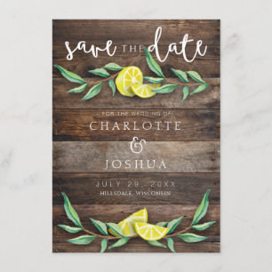 SAVE THE DATE   Rustic Wood Lemon Wedding Card