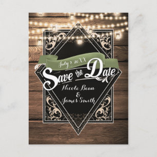 Save The Date Rustic Wood & Lights Engagement Postcard