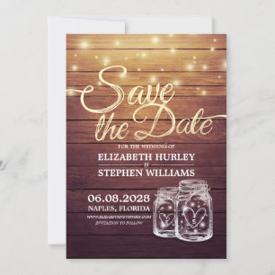 Save The Date Rustic Wood Mason Jar String Lights