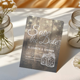 Save The Date Rustic Wood Mason Jar String Lights