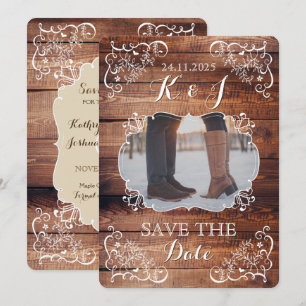 Save the Date Rustic Woodland Wedding Photo Wood Invitation