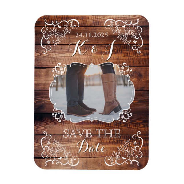 Save the Date Rustic Woodland Wedding Photo Wood Magnet (Vertical)