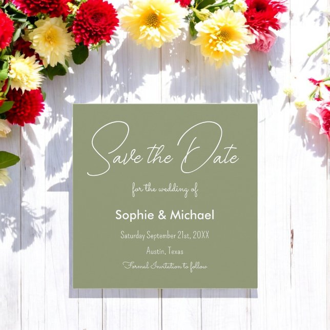Save the Date Sage Green Simple Wedding Card (Creator Uploaded)