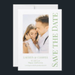 Save The Date Sage Green Stylish Modern Wedding<br><div class="desc">Save The Date Rustic Sage Green White Stylish Script Modern Wedding Cards features a rustic kraft paper background with your custom photo. Personalise with your text by editing the text in the text boxes provided. Designed for you by ©Evco Studio www.zazzle.com/store/evcostudio</div>