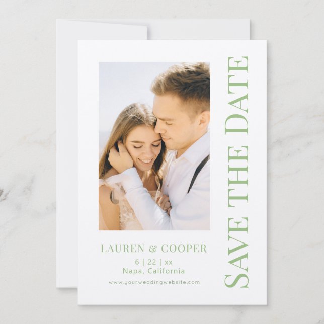 Save The Date Sage Green Stylish Modern Wedding (Front)