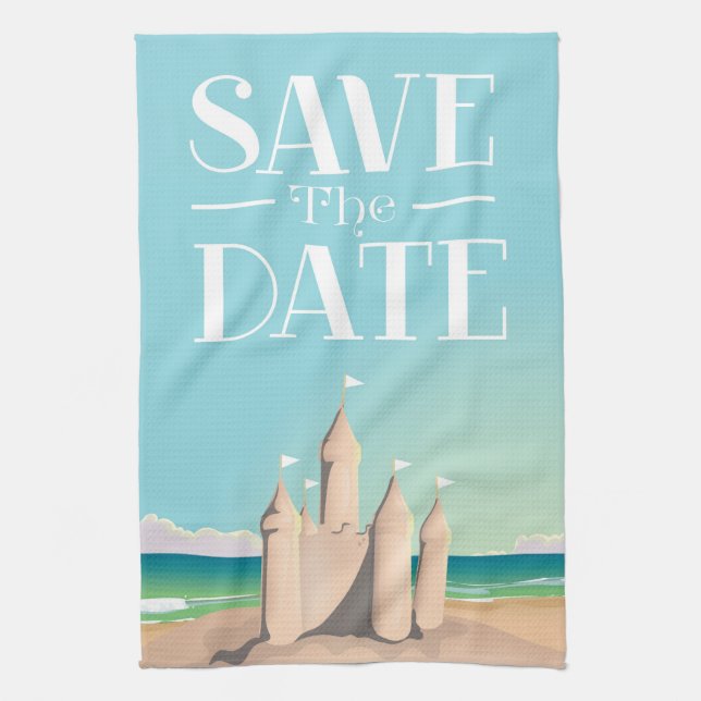 Save the Date Sandcastle Tea Towel (Vertical)