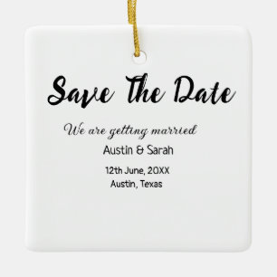 Save the date scan QR wedding website modern text Ceramic Ornament