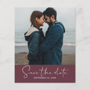 Save the Date Script Burgundy Photo Minimalist Flyer