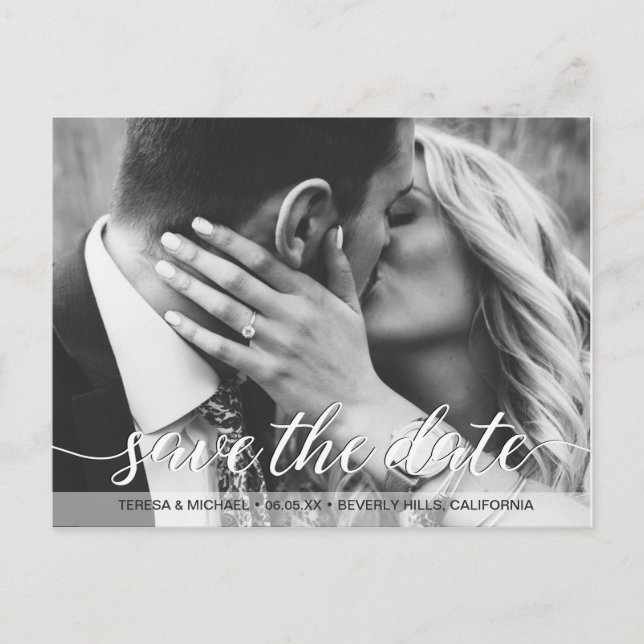 Save the Date script | Engagement photography Postcard (Front)
