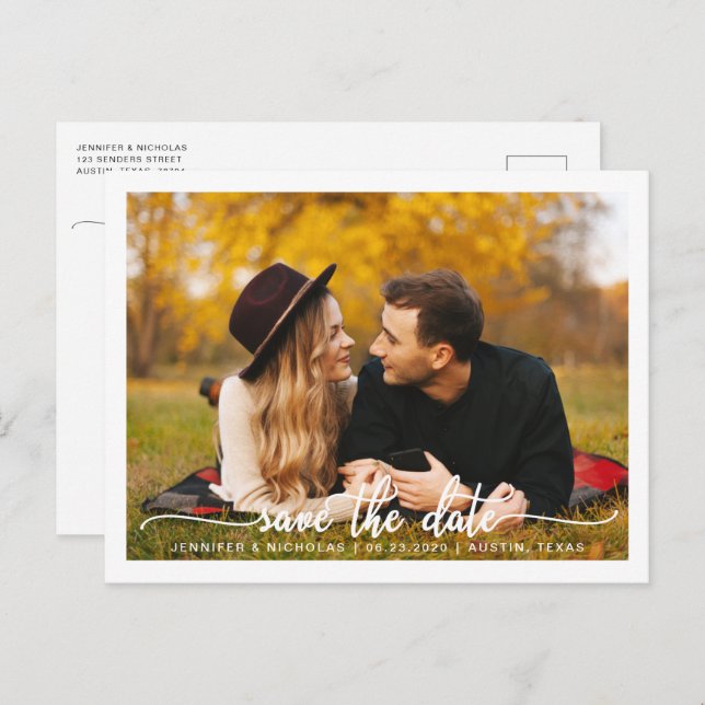 Save The Date Script Photo Announcement Postcard (Front/Back)