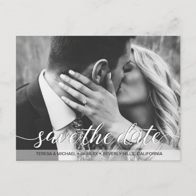Save the Date script, Photo, Engagement, Postcard (Front)