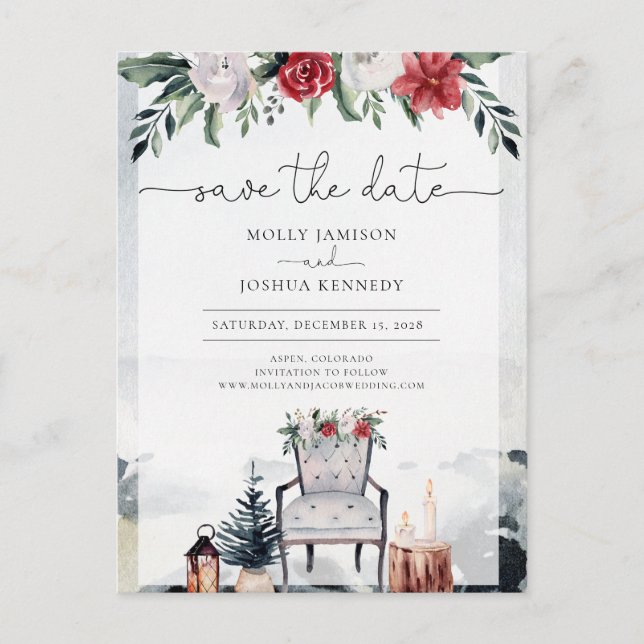 Save the Date Script Rustic Woodland Floral  Announcement Postcard (Front)