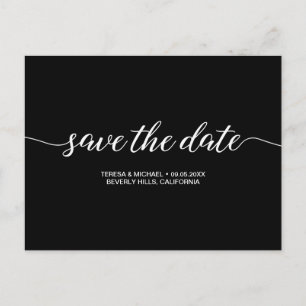 Save the Date script Simple Black white wedding Postcard