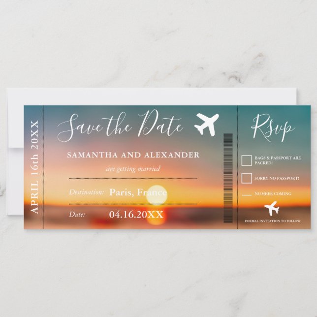 Save the date script sunset plane boarding pass (Front)